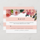 MODERN Chic Brede Strepen met Rozen, Huwelijk RSVP (Voorkant / Achterkant)