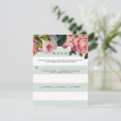 MODERN Chic brede strepen met rozen, mintgroen RSVP Kaartje (Staand voorkant)