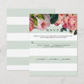 MODERN Chic brede strepen met rozen, mintgroen RSVP Kaartje (Voorkant / Achterkant)