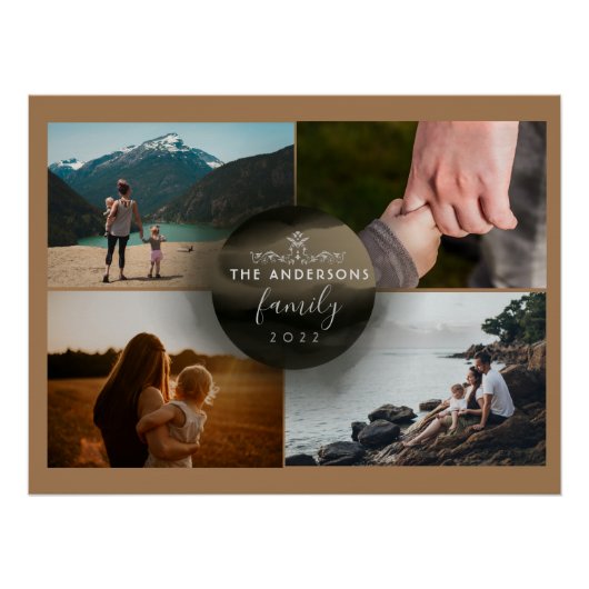 Modern Chic Brown Golden Ornamental 4 Foto's Perfect Poster (Voorkant)