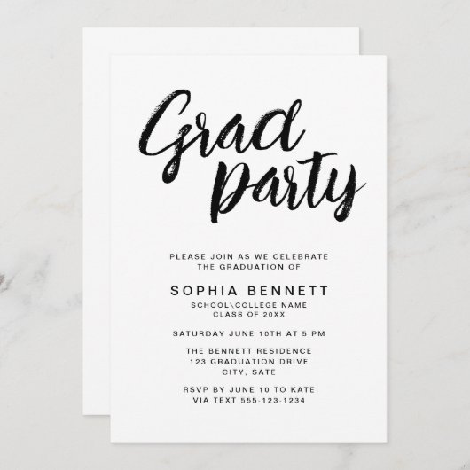 Modern Chic Brush Script Zwart-wit Afstudeerder Pa Kaart (Voorkant / Achterkant)