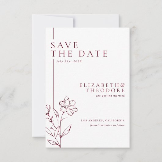 Modern Chic Burgundy Elegant Wedding Save The Date (Voorkant)