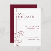 Modern Chic Burgundy Elegant Wedding Save The Date (Voorkant / Achterkant)