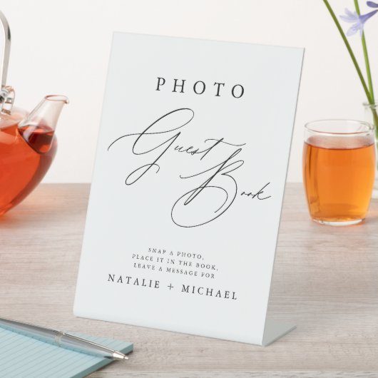Modern Chic Calligraphy Wedding Photo Guestbook Reclamebord Met Voetstuk (Insitu)