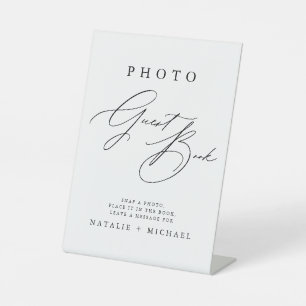 Modern Chic Calligraphy Wedding Photo Guestbook Reclamebord Met Voetstuk