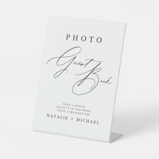 Modern Chic Calligraphy Wedding Photo Guestbook Reclamebord Met Voetstuk (Voorkant)