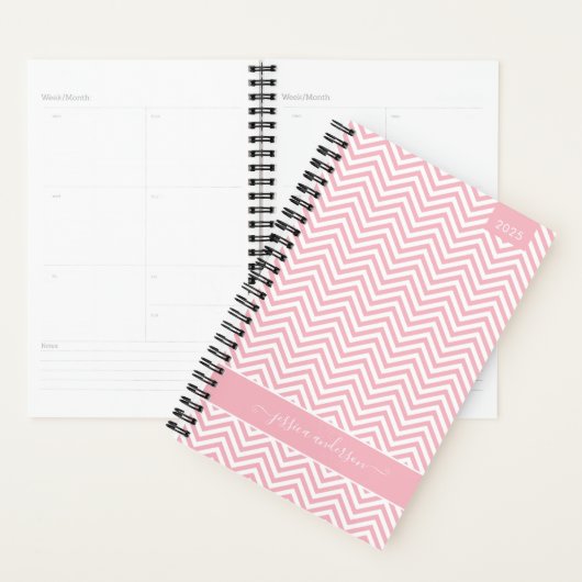 Modern Chic Chevron Zigzag Blush Pink Girly Script Planner (Display)