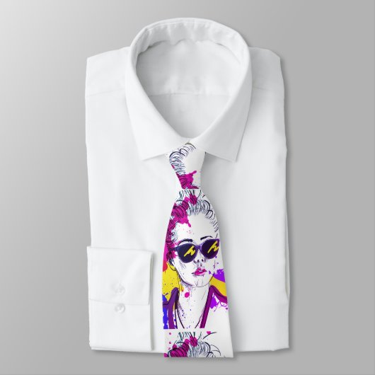 Modern Chic Colorful Hand Drawn Face Stropdas (Gebonden)