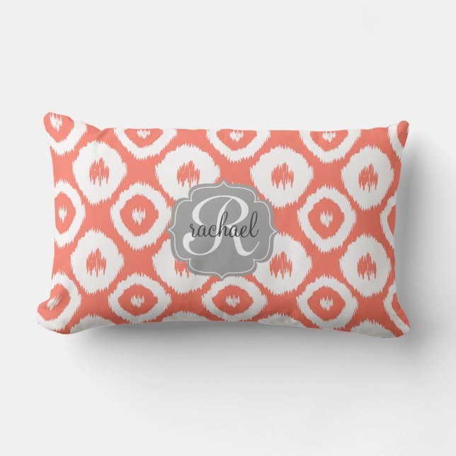 Modern Chic Coral Ikat Diamonds - Gepersonaliseerd Kussen (Voorkant)