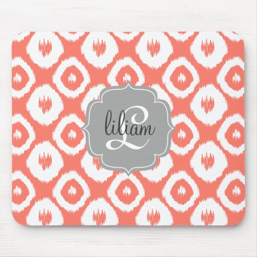 Modern Chic Coral Ikat Diamonds - Gepersonaliseerd Muismat (Voorkant)