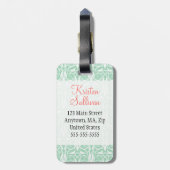 Modern Chic Coral & Mint Green Damask gepersonalis Bagagelabel (Achterkant verticaal)