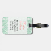 Modern Chic Coral & Mint Green Damask gepersonalis Bagagelabel (Achterkant horizontaal)