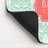 Modern Chic Coral & Mint Green Damask gepersonalis Muismat (Hoek)