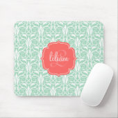 Modern Chic Coral & Mint Green Damask gepersonalis Muismat (Met muis)