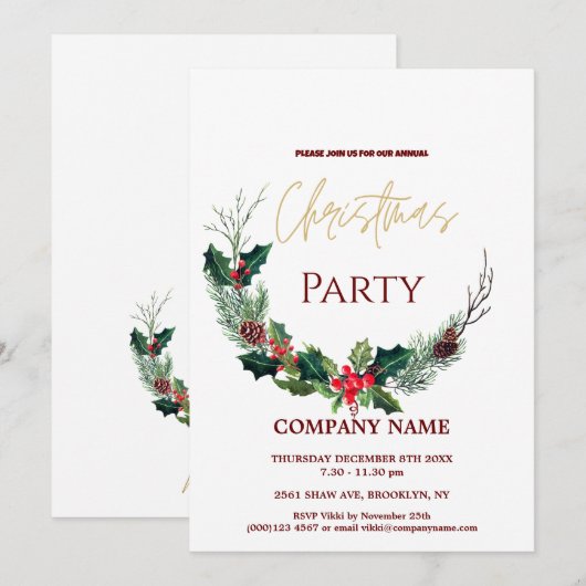 Modern Chic Corporate Christmas Waterverf krans Kaart (Voorkant / Achterkant)