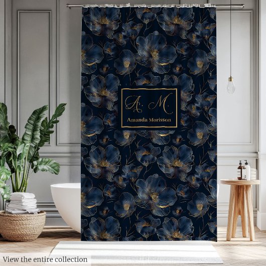 Modern Chic Custom Name Floral Shower Curtain Douchegordijn