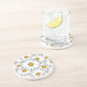 Modern Chic  Daisy Floral Pattern Waterverf Zandsteen Onderzetter
