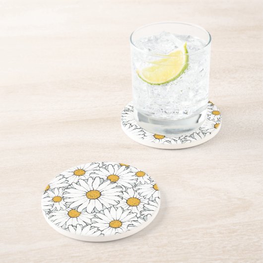 Modern Chic  Daisy Floral Pattern Waterverf Zandsteen Onderzetter (Zijkant)