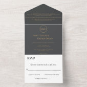 Modern Chic Dark Grey Gold Typography Wedding All In One Uitnodiging (Binnen)