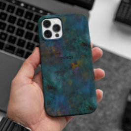 Modern Chic Donkergroen Blauw Tie Dye Naam Custom iPhone 16 Pro Hoesje