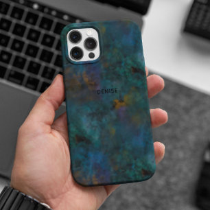 Modern Chic Donkergroen Blauw Tie Dye Naam Custom iPhone 16 Pro Hoesje