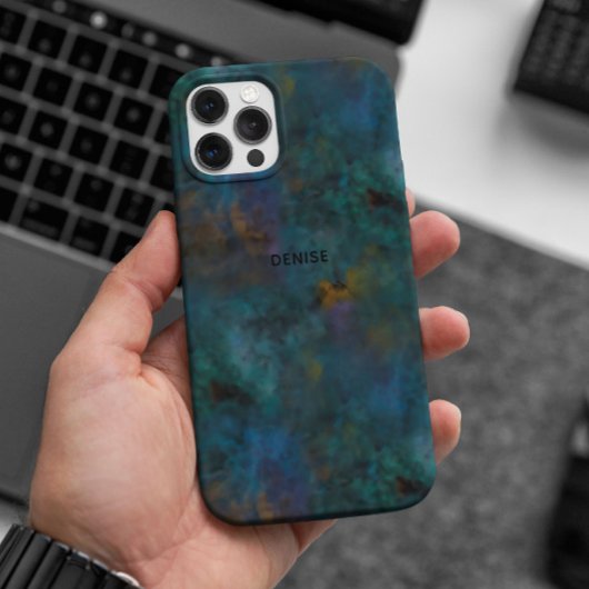 Modern Chic Donkergroen Blauw Tie Dye Naam Custom Case-Mate iPhone Case