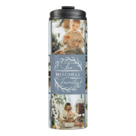 Modern Chic Dusty Blue Monogrammed & Fotocollage Thermosbeker