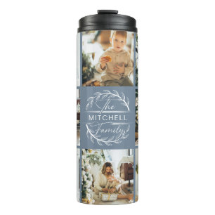 Modern Chic Dusty Blue Monogrammed & Fotocollage Thermosbeker