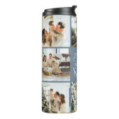 Modern Chic Dusty Blue Monogrammed & Fotocollage Thermosbeker (Gedraaid links)