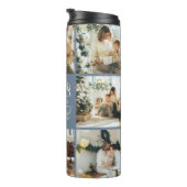 Modern Chic Dusty Blue Monogrammed & Fotocollage Thermosbeker (Geroteerd rechts)