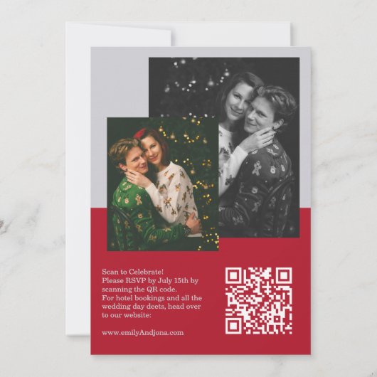 Modern Chic Editorial Deep Red Photo Wedding Kaart (Achterkant)