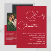 Modern Chic Editorial Deep Red Photo Wedding Kaart (Voorkant / Achterkant)