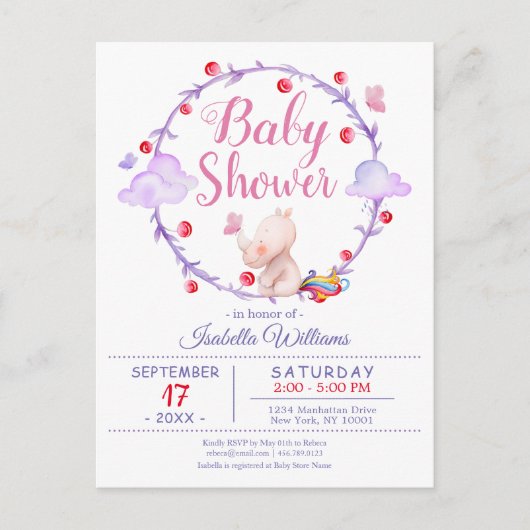 Modern Chic Eenhoorn Waterverf Meisje Baby shower Uitnodiging Briefkaart (Voorkant)