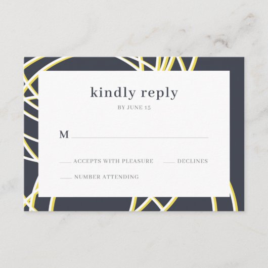 Modern Chic Elegant Blue Yellow Wedding RSVP Informatiekaartje (Voorkant)