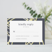 Modern Chic Elegant Blue Yellow Wedding RSVP Informatiekaartje (Staand voorkant)
