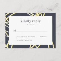 Modern Chic Elegant Blue Yellow Wedding RSVP