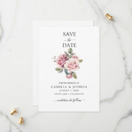Modern Chic Elegant Romantic Pink Rose Wedding Save The Date