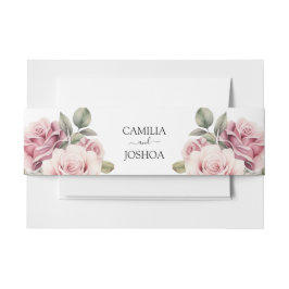 Modern Chic Elegant Romantic Pink Rose Wedding Uitnodigingen Wikkel