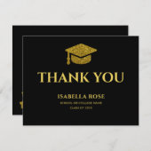 Modern Chic Elegant Zwart en Goud Afstuderen Bedankkaart (Voorkant / Achterkant)