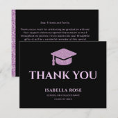 Modern Chic Elegant Zwart en Roze Afstuderen Bedankkaart (Voorkant / Achterkant)