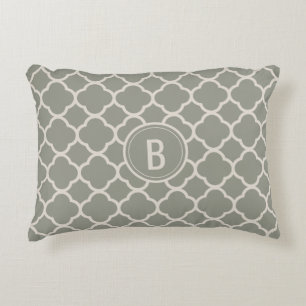 Modern Chic Evergreen Monogram Quatrefoil Patroon Accent Kussen