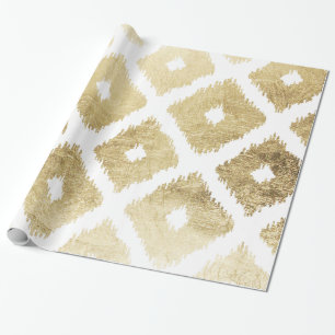 Modern chic faux gold leaf ikat patroon cadeaupapier