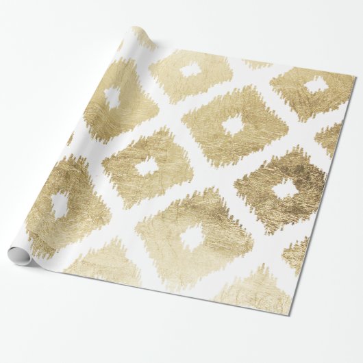 Modern chic faux gold leaf ikat patroon cadeaupapier (Uitgerold)