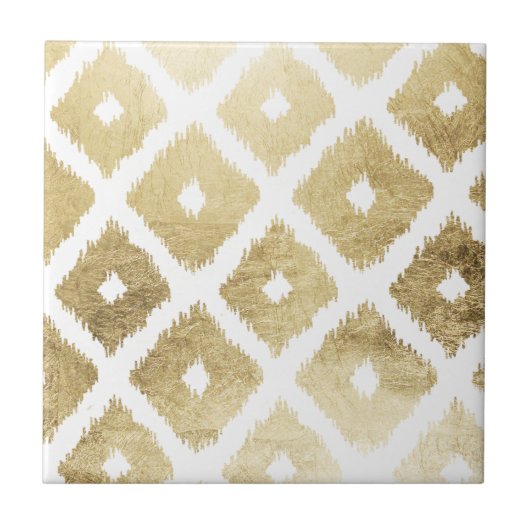 Modern chic faux gold leaf ikat patroon tegeltje (Voorkant)