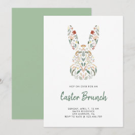 Modern Chic Floral Bunny Easter Brunch Kaart