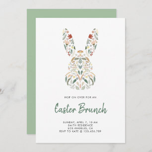 Modern Chic Floral Bunny Easter Brunch Kaart
