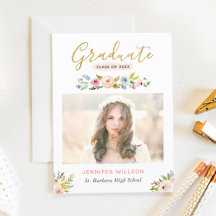 Modern Chic Floral Gold Afstuderen Graduation Part