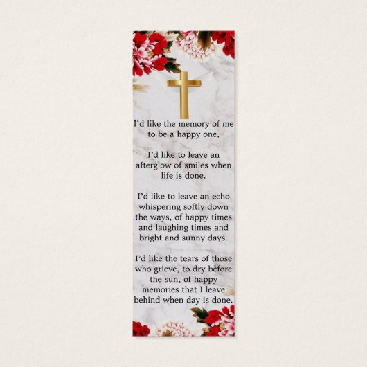 Modern Chic Floral Memorial Funeral Bladwijzer Mini Visitekaartjes (Achterkant)