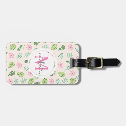 Modern Chic Floral Monogram Bagagelabel (Voorkant horizontaal)