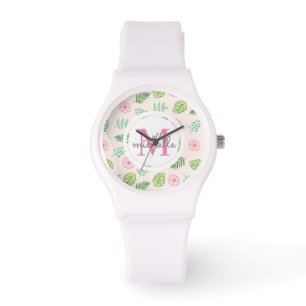 Modern Chic Floral Monogram Horloge